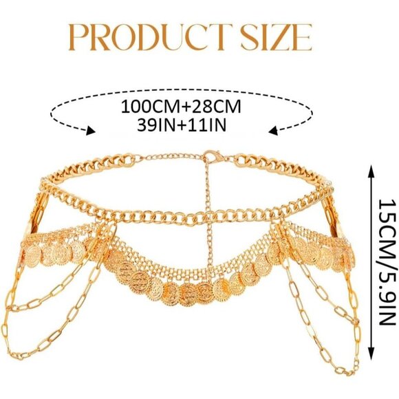 🆕Women Gold Coin Waist Chain Layered Belly Chain Beach Bikini Body Chain - Picture 6 of 10